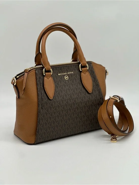 Michael Kors Brown and Tan Signature Dome Satchel