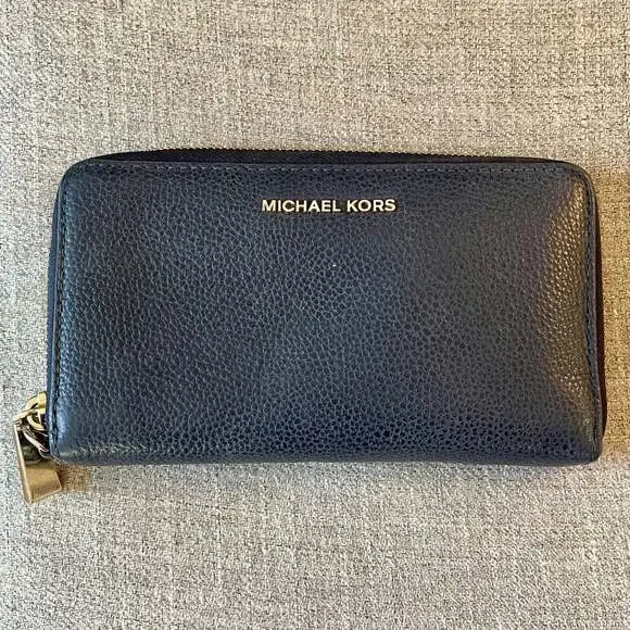 Michael Kors Navy Pebbled Leather Zip Around Wallet