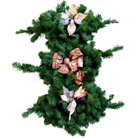 💮Set of 3 Vintage Pine Christmas Swags Pink Gold Bows Shabby Chic Y2K Decor 🎀