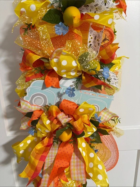 Hand Crafted Yellow, Orange and Blue Summer Harvest Wreath