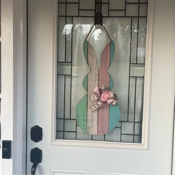 Easter Bunny Striped Wooden Door Hanger/Wreath