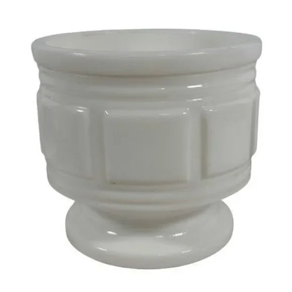 VTG Randall Milk Glass Geometric Block Footed Flowerpot Planter Vase Candy Dish