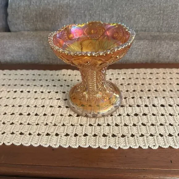 Vtg Imperial Glass Hobstar Marigold Carnival Glass Vase Punch Bowl Pedestal 5