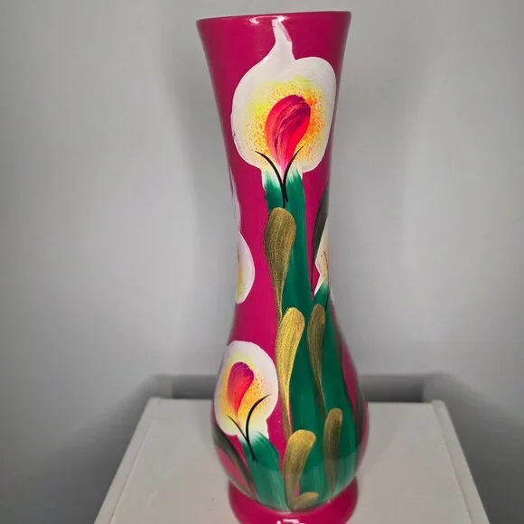 Floral Hand Painted Mexican Pottery Vase 14