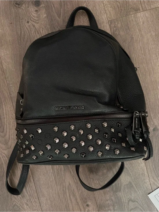 Michael Kors Black Leather Backpack with Silver Studs