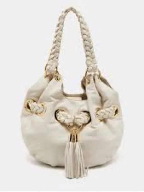 Michael Kors Cream Braided-Handle Hobo with Tassel