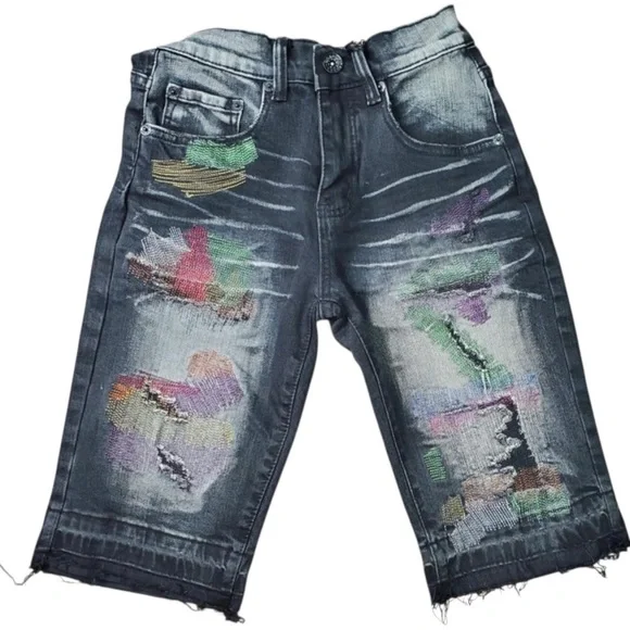 Sz 28 black paint splash denim shorts