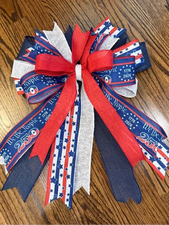 Patriotic Red, White & Blue Holiday Wreath Bow