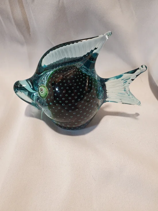 Vintage Galiano Ferro Murano Glass Fish Bullicante Controlled Bubble
