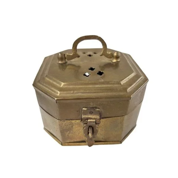 Hosley Solid Brass Cricket Box Hinged Trinket Box Metal Handle