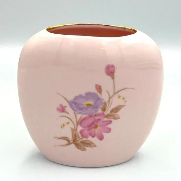 Vintage Porcelain Floral Vase Pink Gilded Made in Japan‎