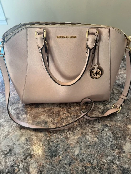 Michael Kors Pale Blush Saffiano Leather Satchel with MK Charm
