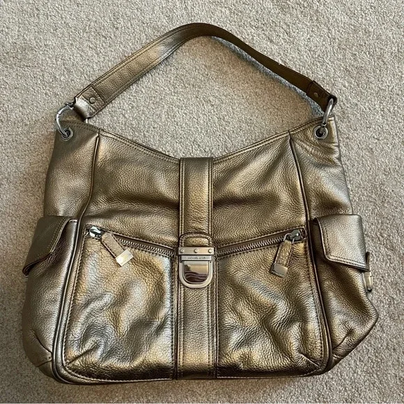 Michael Kors Pebbled Leather Shoulder Bag Metallic Gold