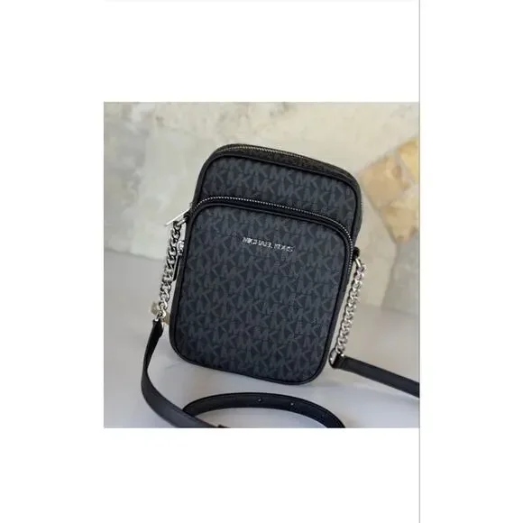 Michael Kors Black Monogram Jet Set Travel Crossbody Bag
