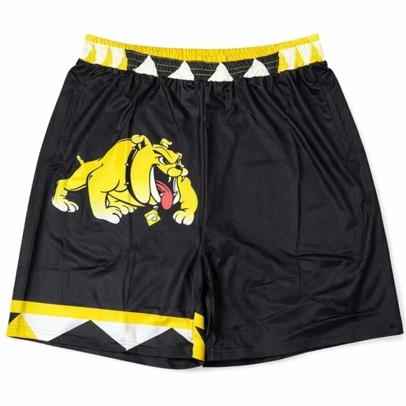 NWOT Men's Nylon Stretch Black Yellow Bull Dog Athletic Shorts Size 2XL