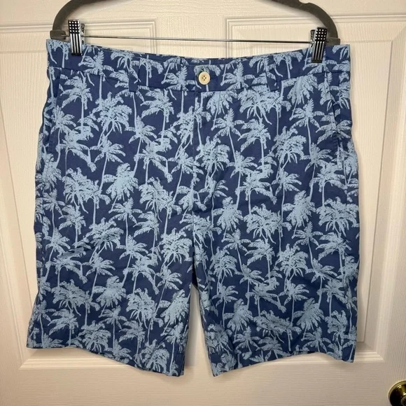 Vineyard Vines Men’s Breaker Short in Blue Tropical Palm Tree Print Size 35 GUC