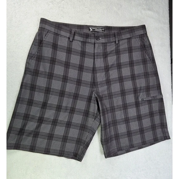 Pebble Beach Golf Shorts Mens 38 Gray Plaid Performance Stretch Casual...