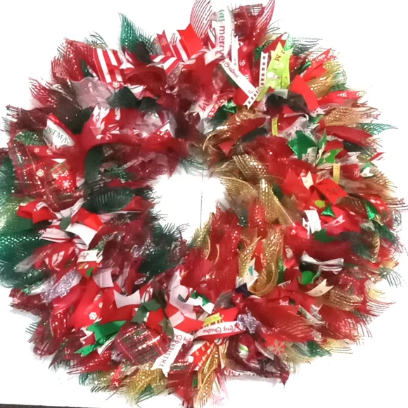New! Christmas Holidays Large Door Wreath Ribbons Full & Fluffy Size 24