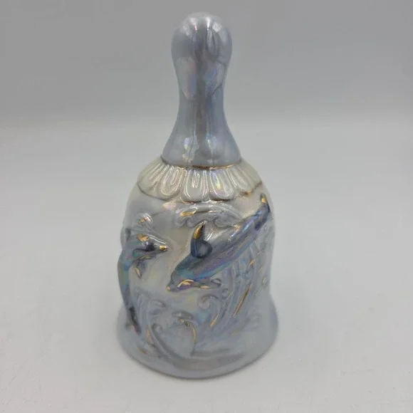 Dolphin Ceramic Decorative Pottery Bell Blue Beige Brown Hand Painted Nautical