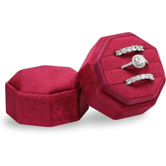 Velvet Octagon Ring Jewelry Box Display Case Holder Storage‎ Red