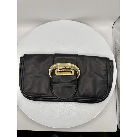 Michael Kors Morgan Soft‎ Black Leather Clutch Purse