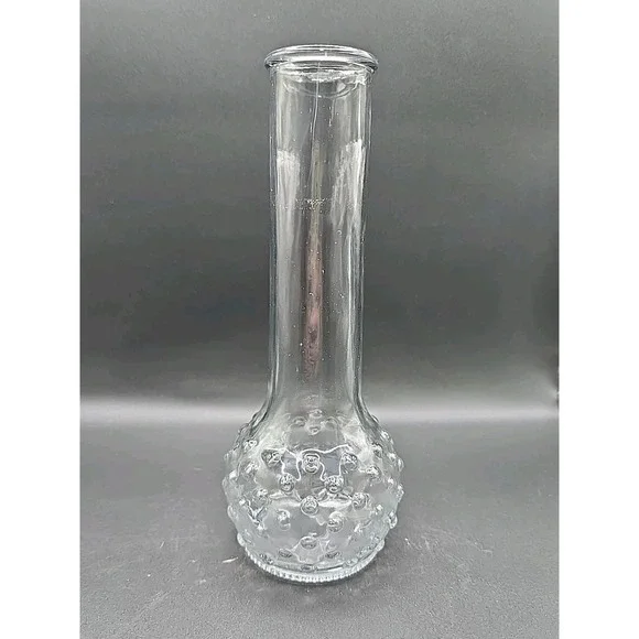 Vintage Clear Glass Round Hobnail Bottom Long Neck Bud Vase USA 8 1/2