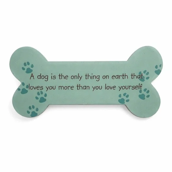 Dog Lover Bone Shaped Wall Plaque Sage Paw Print Quote Sign Pet Gift Decor