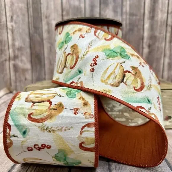 d stevens Fall Thanksgiving Faux Dupion Watercolor Pumpkins Berries 4