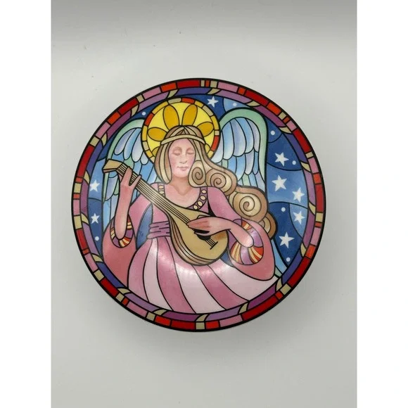 Mikasa Herald Angel Trinket Box Dan Scannell FX078 Stained Glass Ceramic Japan