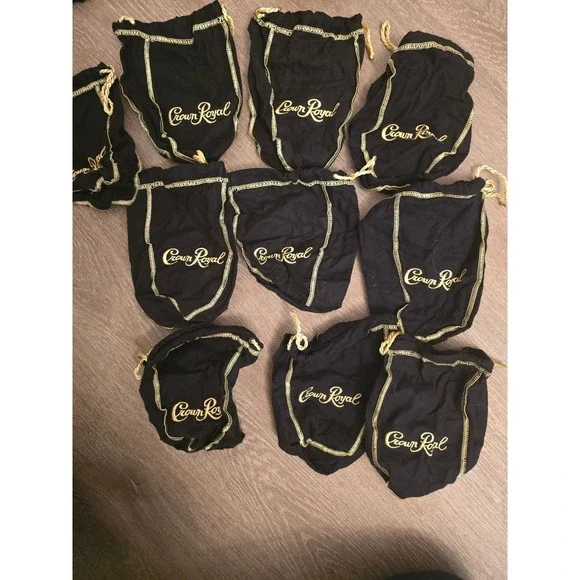 Crown Royale Black Velvet Drawstring Pouches Bags‎ Lot of 10 Whiskey Collectible