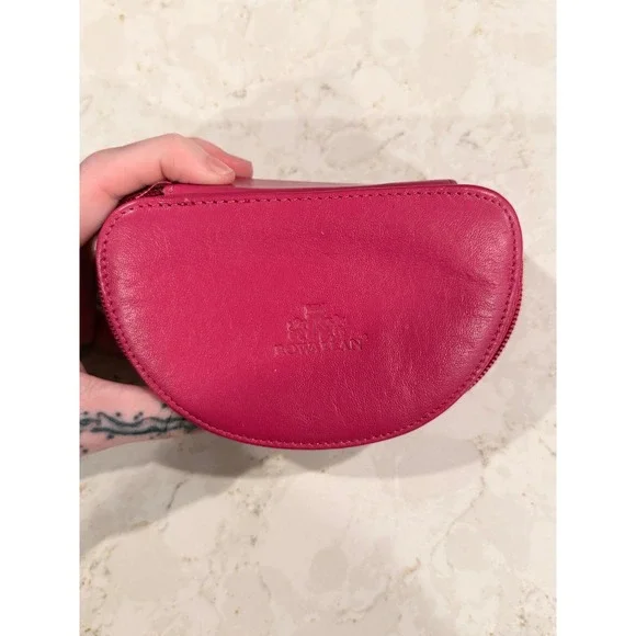 Rowallan Scotland Fuchsia Pink Leather Travel Jewelry Case Organizer Half Moon