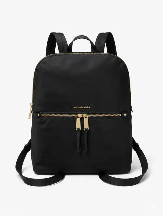 Michael Kors Polly Medium Nylon Backpack Black Gold Lightweight