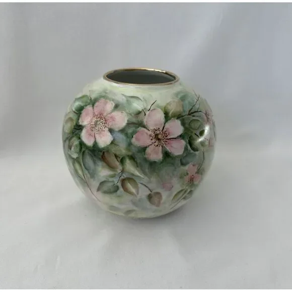 Vintage Bavarian Dogwood Blossom Vase West Germany Hand Painted Hermina Wurtz‎
