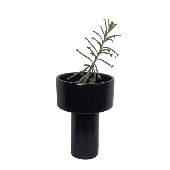 Vintage Mid-Century Black‎ Ikebana Pedestal Vase Ceramic Modernist  minimalist