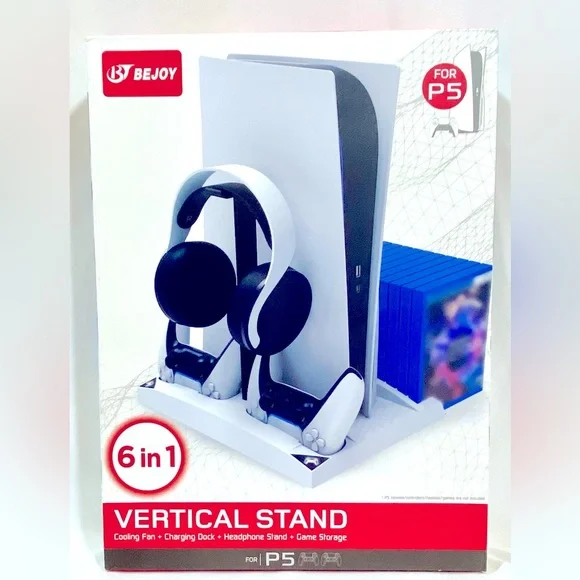 BEJOY Vertical Cooling Fans Stand for PS5 / PS5 Digital Edition, 6 in 1 NEW