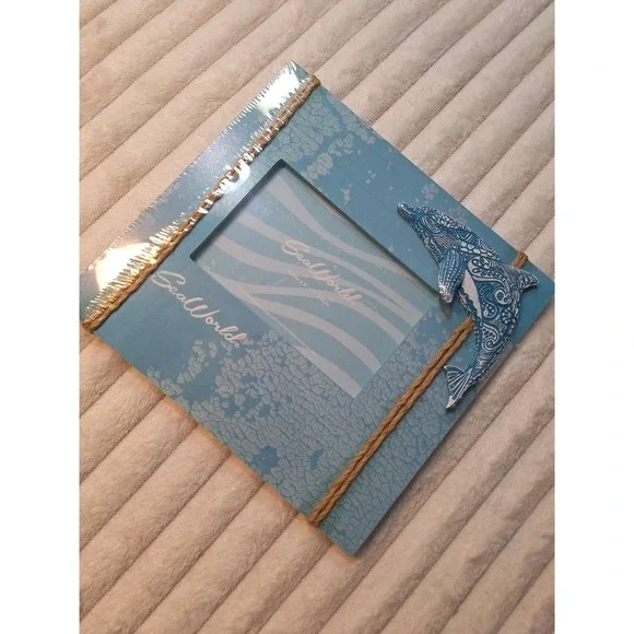 SeaWorld Dolpin Beach 4X6‎ Photo Picture Frame Wood Rope Mosaic NEW