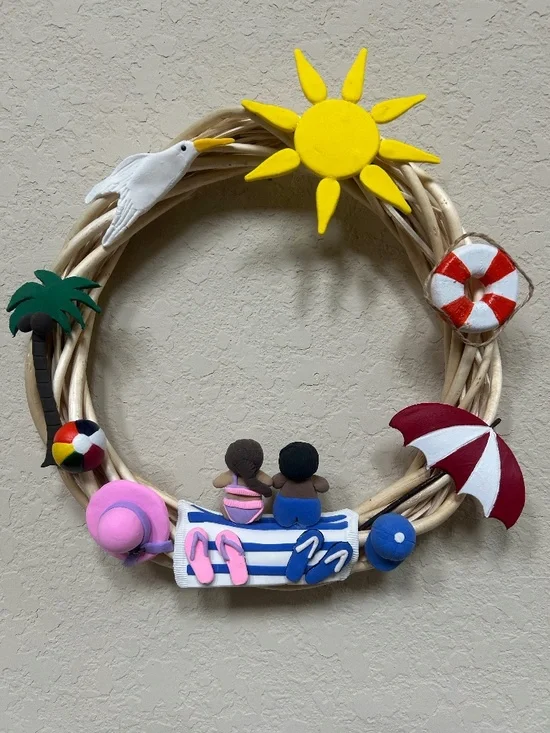Summer Wreath-Cold Porcelain-Handmade. NWOT