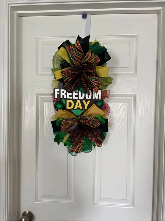 Freedom Day Decorative Juneteenth Door Hanger in Green, Yellow & Black