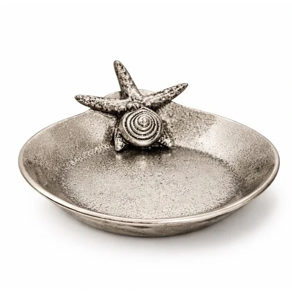 Metal Trinket Change Dish Silver Color Water Fish 7 inches Textured Footed Cute