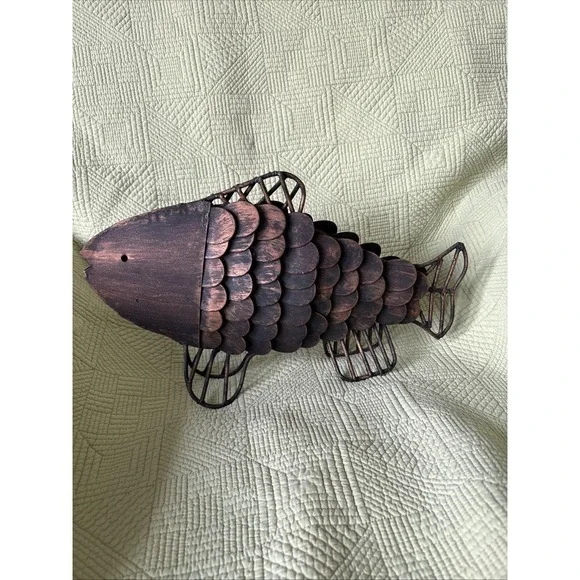 Rustic Fish Sculpture Decor Metal Coastal Lake House Heavy 16 X 9.5