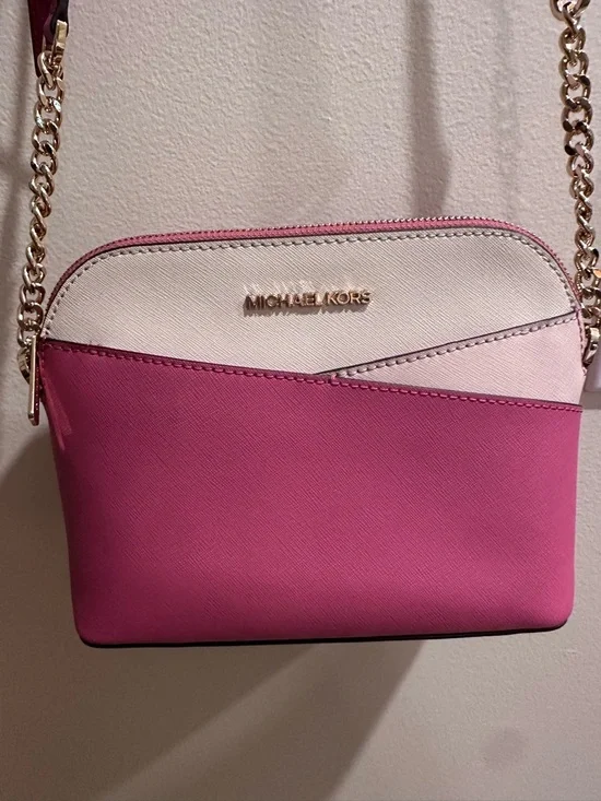 Michael Kors Pink and Cream Colorblock Crossbody with Gold Chain