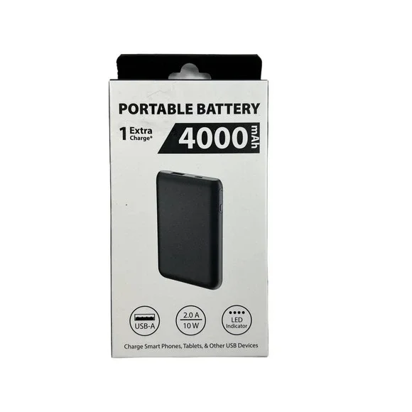 Portable Battery, 4K (4000) MAh, Black - New Electronics Color/Black.