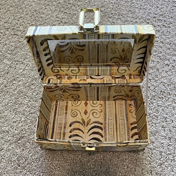 Rustic Chic Jewelry Box Mirrored Gold Clasp Storage Photos Trinkets Brown Ethnic
