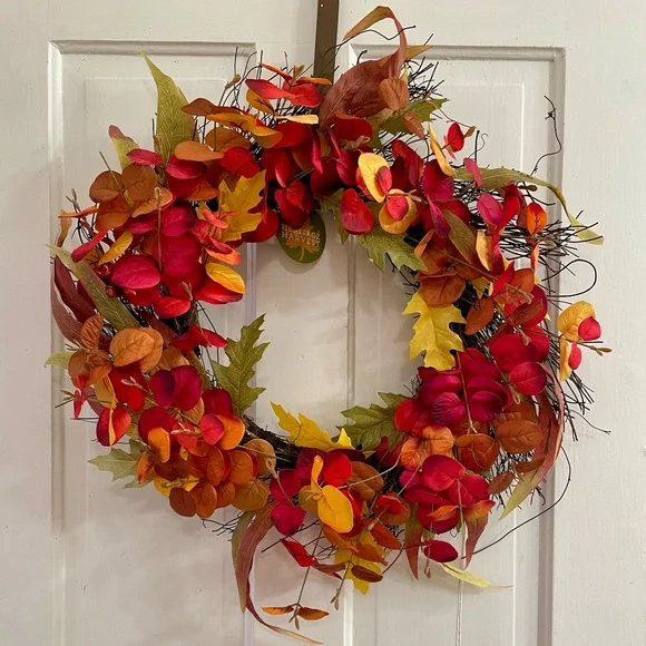Vibrant Red & Orange Autumn Wreath for Door by Heritage Harvest (NEW)