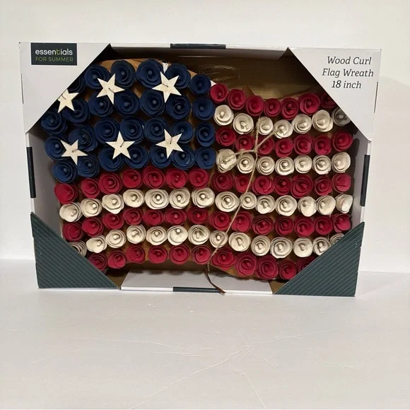 Essentials Wood Curl Rosebuds Red, White, and Blue Flag Wreath