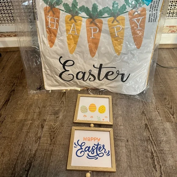 Easter Carrot Banner Pillow and Hanging Signs - White and Orange