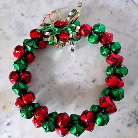 Vtg Jingle Bell Wreath Christmas Red Green Holiday Decor Lg 12