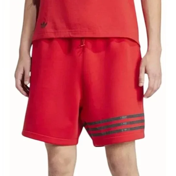 Adidas Neuclassic Red Striped Shorts Drawstring Waist Side Pockets NEW Medium