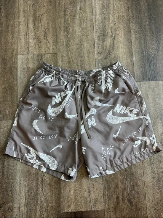 Nike Taupe Shorts with White Swoosh Graphics Men’s Size Large