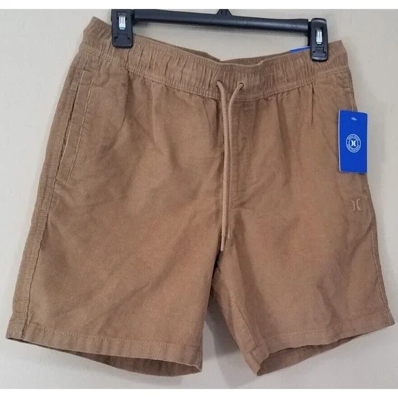 HURLEY Corduroy Drawstring Shorts Men Small Pull-on Regular Fit Tan‎ Brown NEW